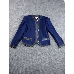 Vintage Women's Blue cottagecore Paisley Trim Button Blazer Jacket Lined Size 10